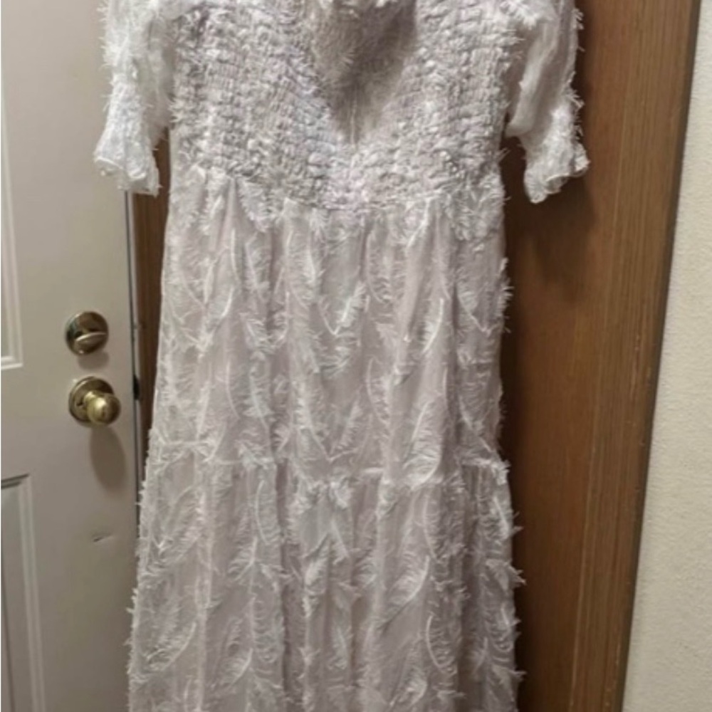 Baltic Born White Textured Fringe Tiered Maxi Dress